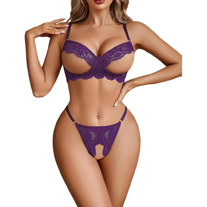 Avidlove Sexy Floral Lace Cutout Lingerie Set for Women Bra Panty 2 Piece