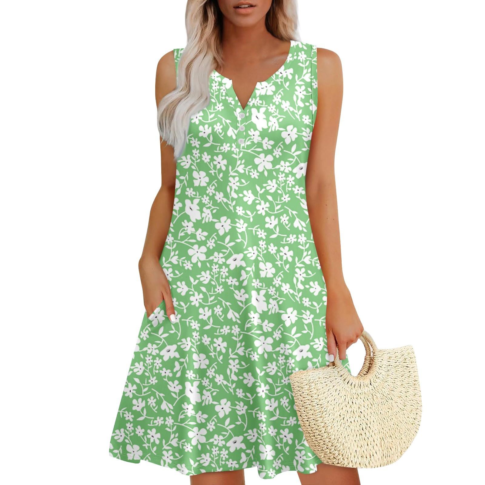 

Жіночі літні сукні з V-подібним вирізом без рукавів Сарафани Сукня з кишенями XL зелений
