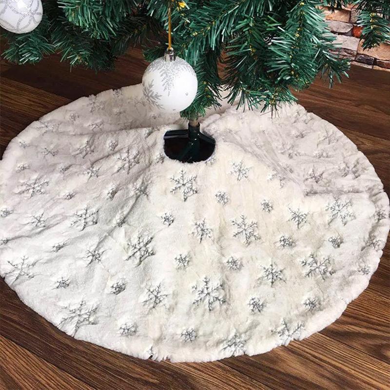 40-90cm Christmas Tree Skirt White Snowflake Xmas Tree Skirt Christmas Tree Decorative Base Carpet New Year Navidad Party Decor