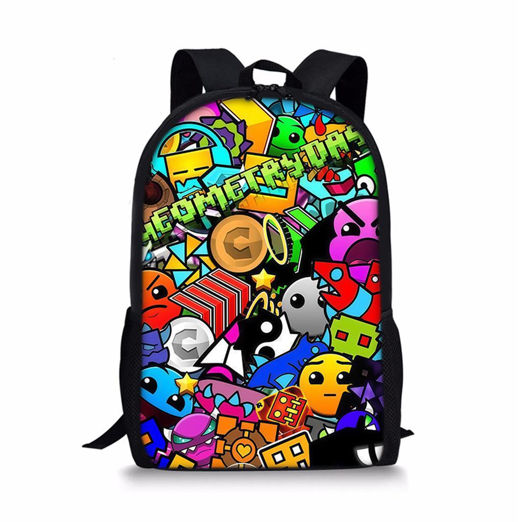 Trendige Beliebte Geometry Dash Notizbuch Rucksäcke Schüler Schultaschen 3D Druck Oxford Wasserdicht Jungen/Mädchen Laptop Rucksäcke