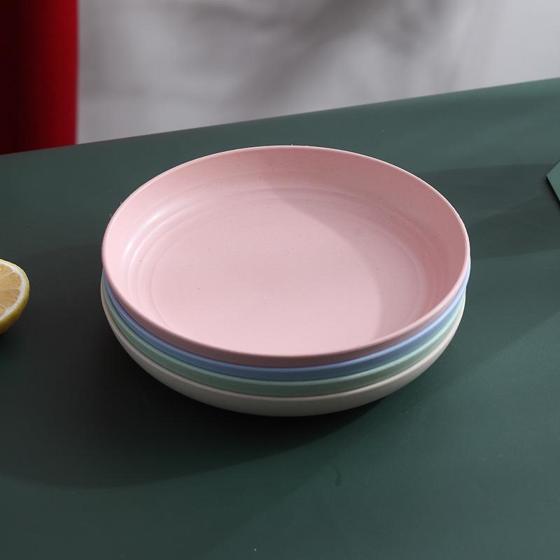 Set of 4 20cm Round Wheat Straw Dinner Plates, Drop-Resistant for Home Use