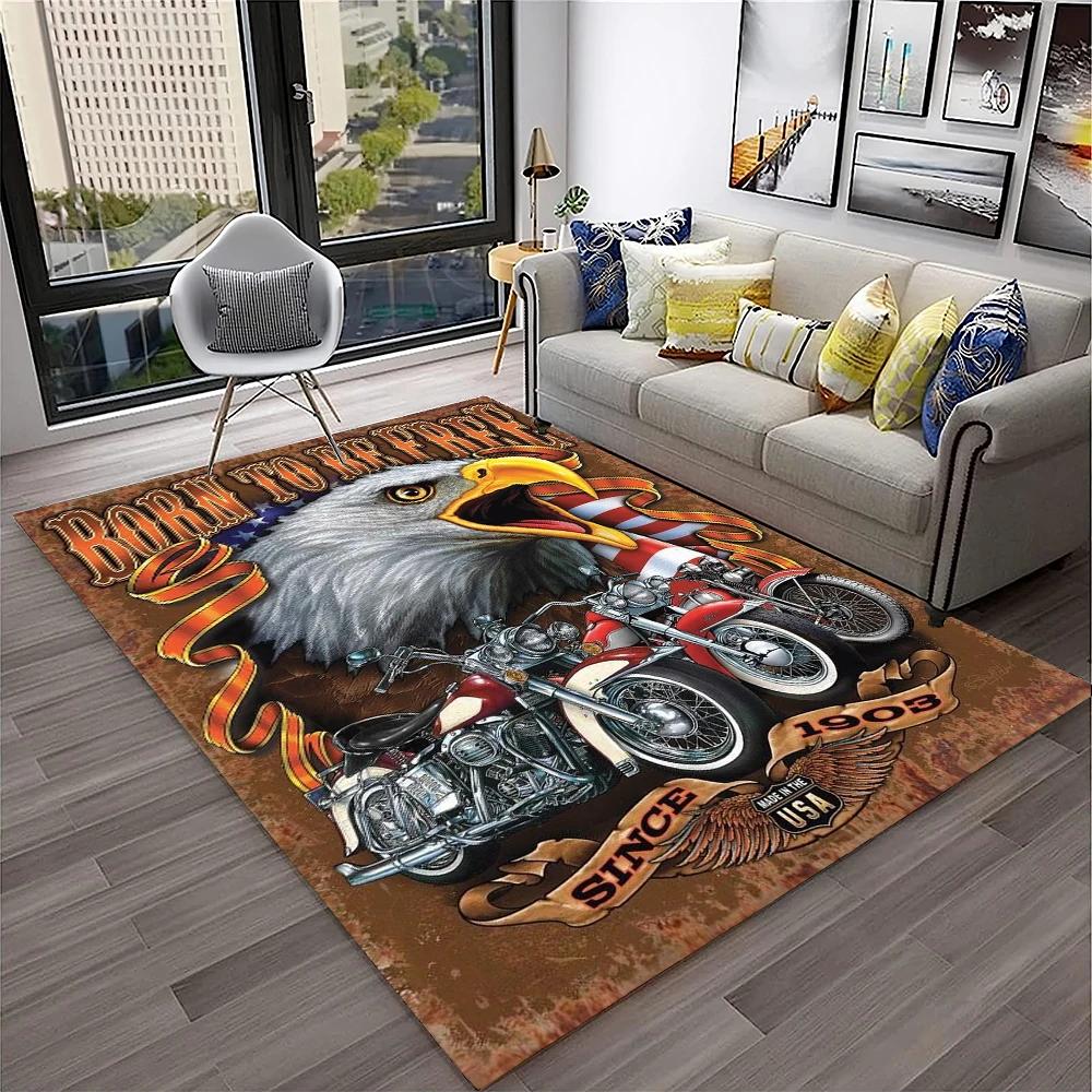 3D Retro Motorcycle Vintage Carpet Rug for Home Living Room Bedroom Playroom Sofa Doormat Decor,Kid Area Rug Non-slip Floor Mat