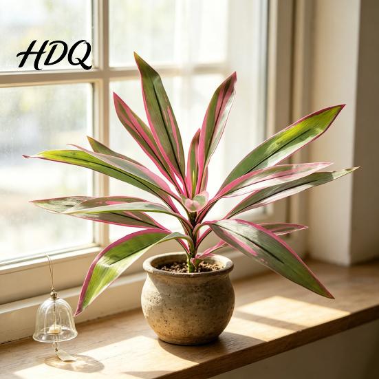 Pink And Purple Faux Flowers Large Realistic Artificial Fern Dragon's Blood Tree Plants with Green Foliage UV-resistant Ferns UV Resistant