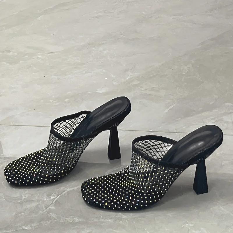 

Hollow-out Summer Slippers To Wear Outside, New 2025 and Versatile Stiletto High Heels Baotou Cool Slippers 43 чёрный