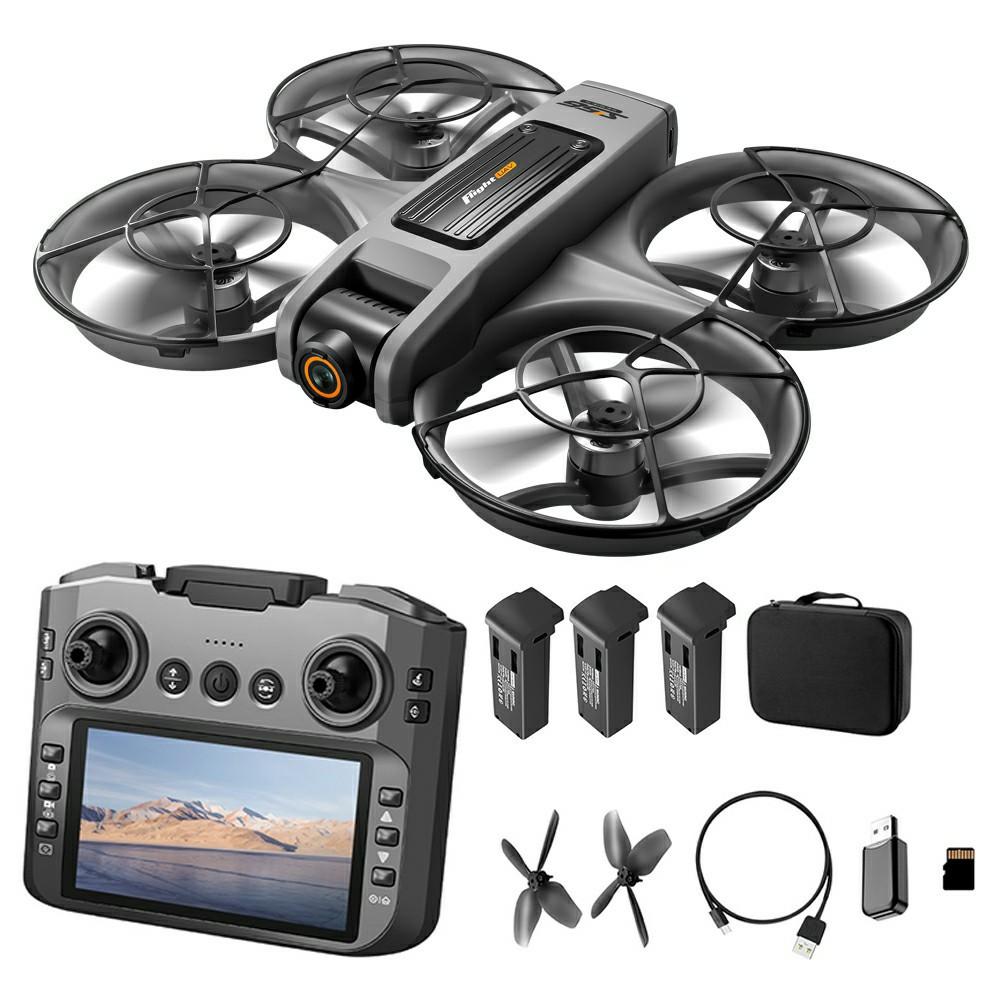 S156 Brushless RC Drone HD Camera Optical Flow Positioning RC Aircraft with Screen Controller, 3 Batteries