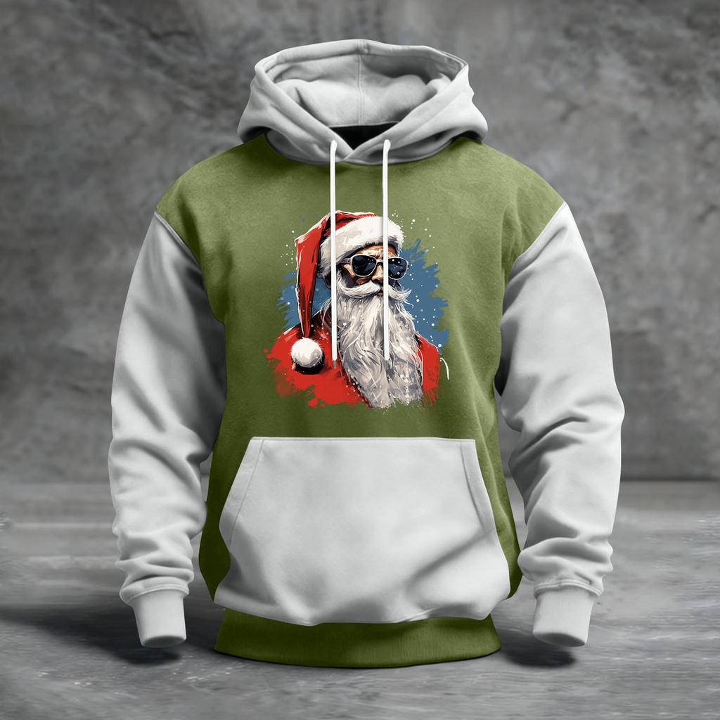 Men's Christmas Print Color Block Hooded Casual Sports Comfort Sweatshirt