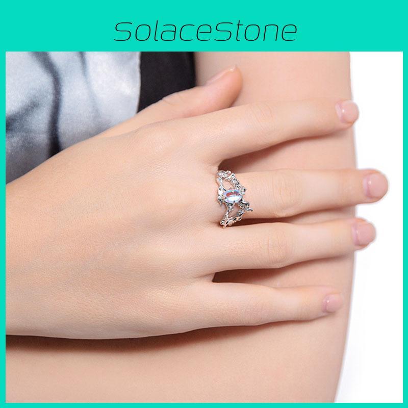 Premium Geometrisches Design Verstellbarer Kupferring mit Elegantem Mondstein für Damen