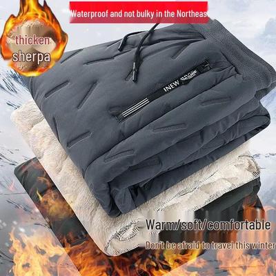 Men's Plus Size Fleece-Lined Lambswool Pants - Thick, Windproof, and Cold-Proof Winter Trousers