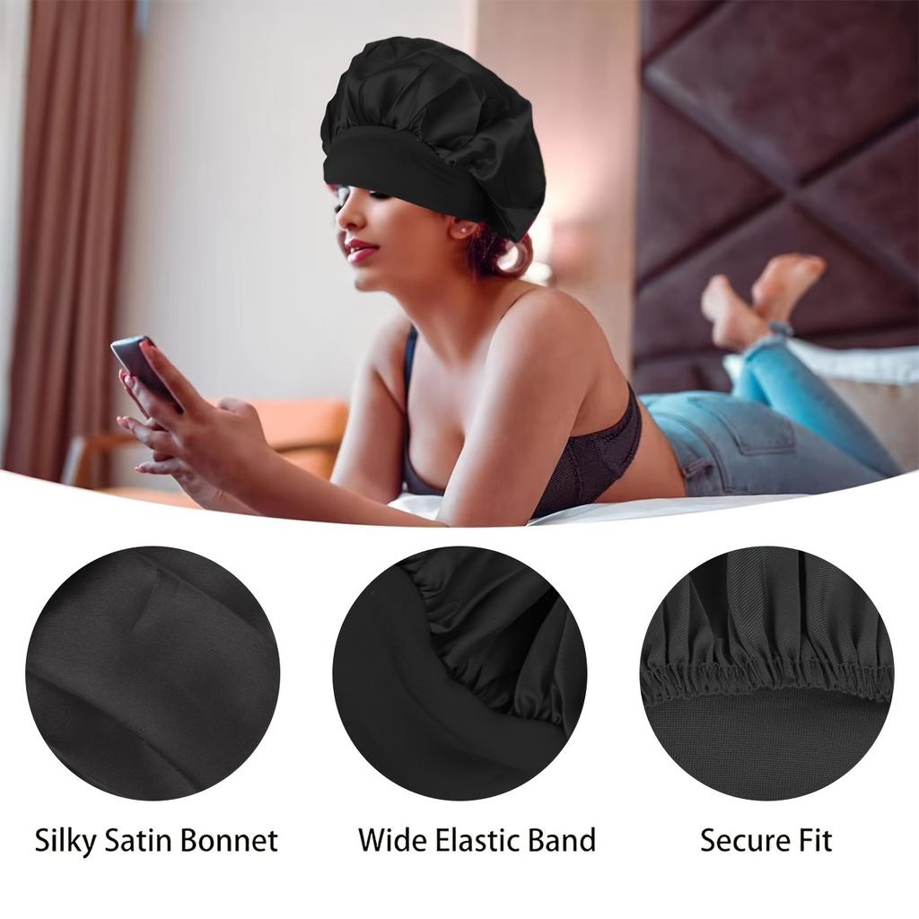 Satin Night Hair Cap Women's Solid Sleeping Hat Sleep Care Bonnet Nightcap For Women Unisex Cap