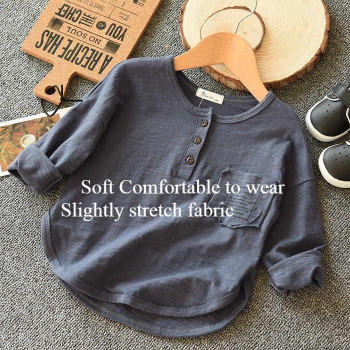 

Хлопковые футболки с длинными рукавами на пуговицах для мальчиков, однотонные весенне-осенние детские футболки с карманами и буквами, топы для мальчиков 2–12 лет 110 (height 100-105cm) серый