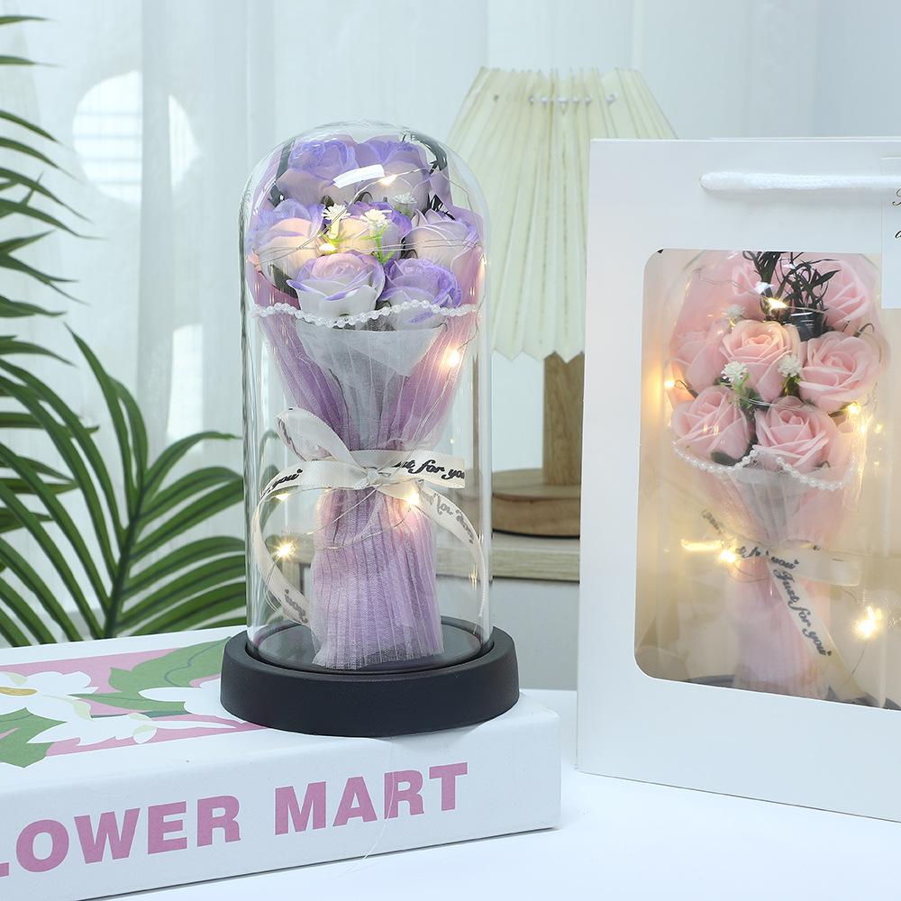 Eternal flower rose soap bouquet practical luminous ornament birthday gift acrylic cover Valentine's Day for boyfriend and girlfriend