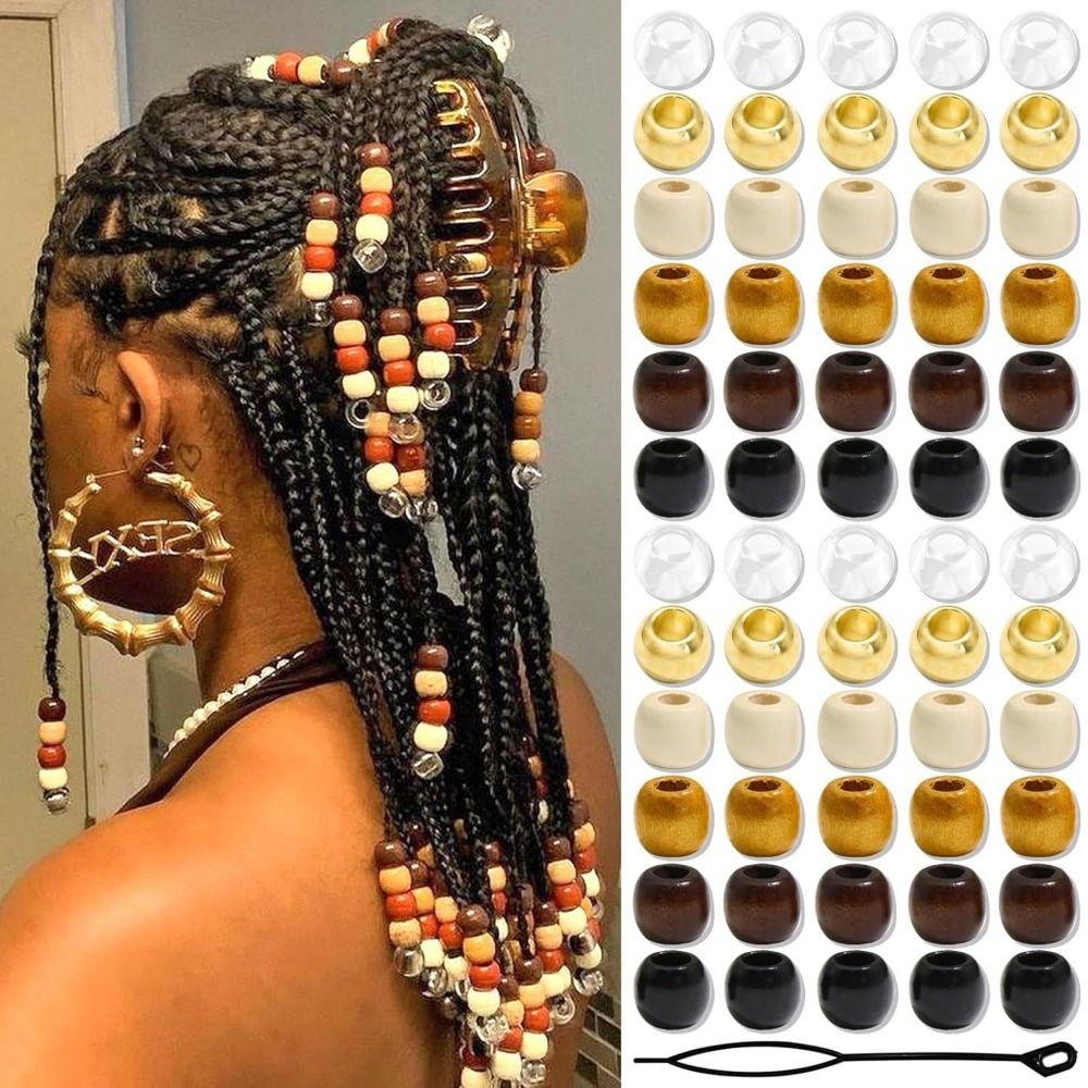 120Pcs Multi Style Dreadlock Hair Beads DIY Crafts Imitation Wood Bead Accessories  Hair Jewelry