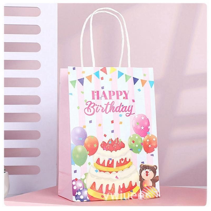 StoBag, Happy Birthday Durable Reusable Paper Tote Bags, for children's birthdays, parties, joyful event, 12/30pcs