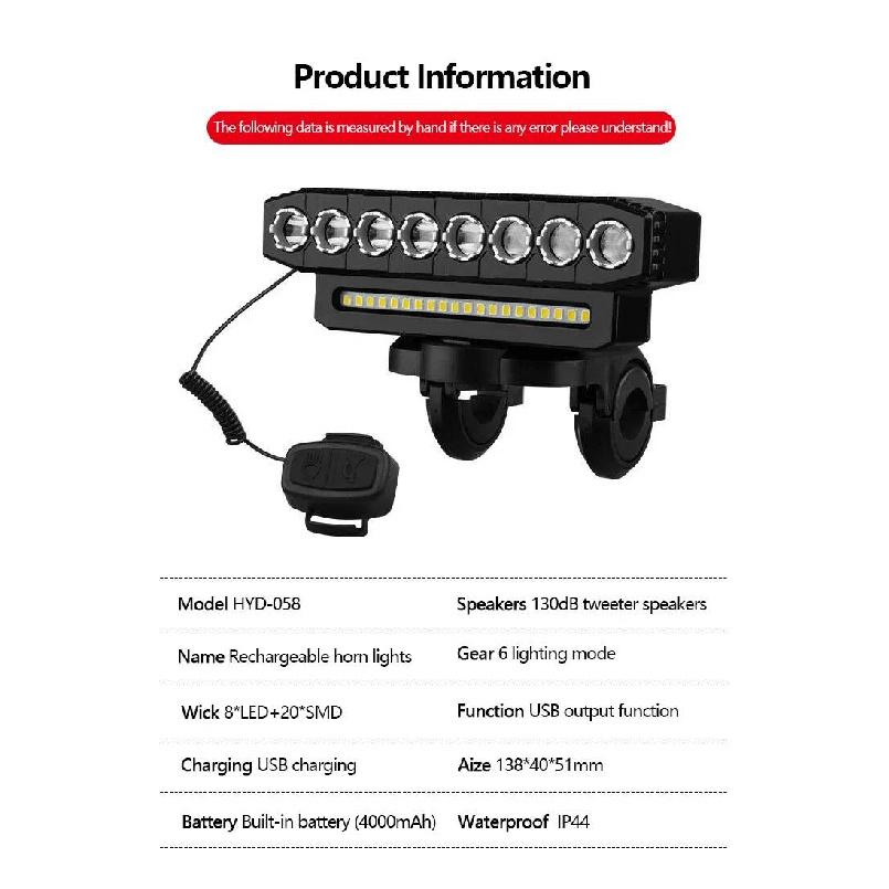 ESLNF Charging Bike Flood 5/8 Horn With Bright Bicycle Speaker USB Road High LED Front Bell Light2