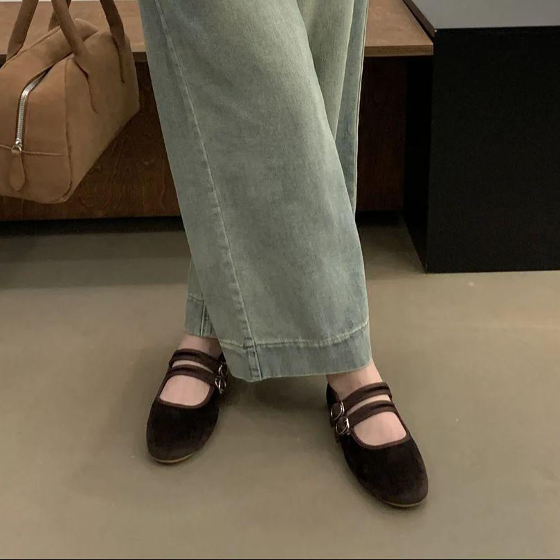 Fashion IPPEUM Ballet Flats Velvet Shoes For Women Buckle Round Toe 2025 New Ballerinas Zapatos Mujer Mary Jane Shoes