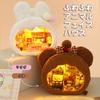 moin moin Dollhouse Miniature Handmade Kit Set Fluffy Animal Face House Rabbit White Cafe Cake Shop Beginner Pompom Making Interior LED Light