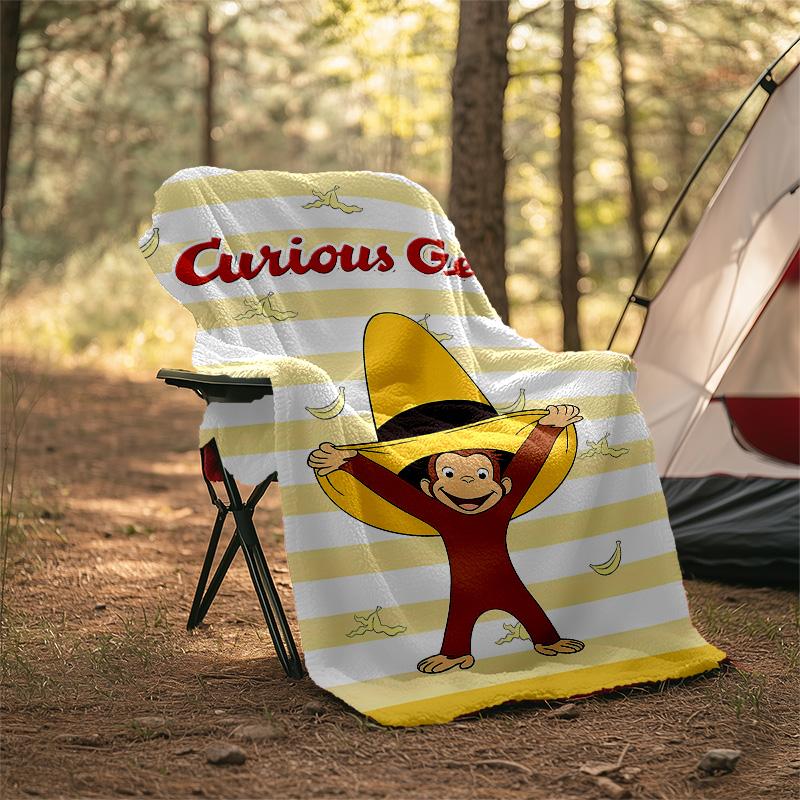 1pc Curious George9 Theme Blanket - Digital Print, Polyester, Cozy for All Seasons, Perfect for Outdoor, and Travel