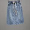 Women Lace Up Jeans Long Skirts  Large Size Denim Maxi Skirt Spring Summer Femme in Half Body Cowboy A-line Skirt