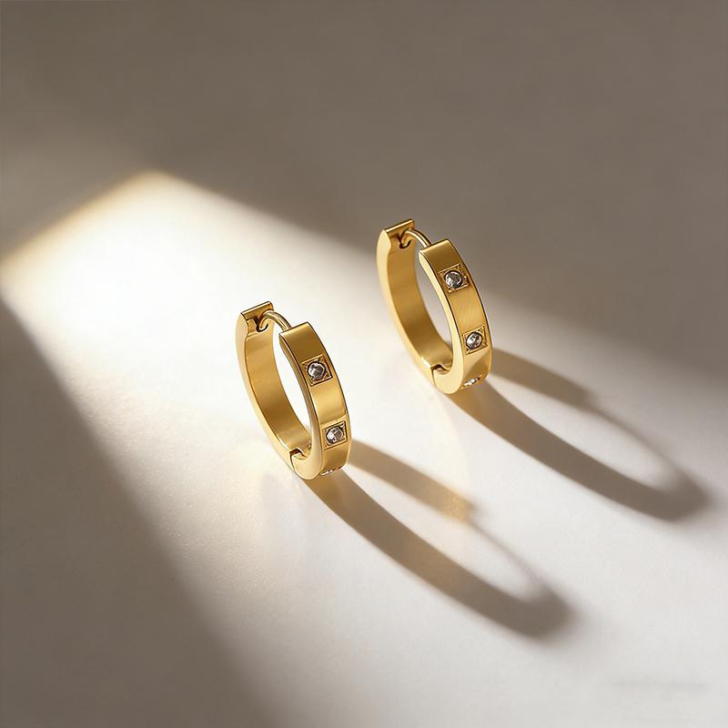 

Women s Buckle Style Stainless Steel Earrings with Micro Inlaid Zircon Jewelry, Fashionable European and American Design