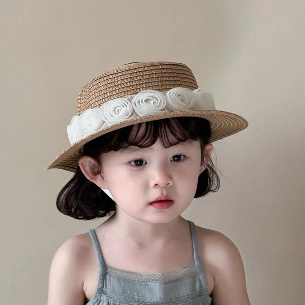 Summer Flower Lace Straw Hat French Children Sun Hat Fashion Baby Straw Caps Outdoor