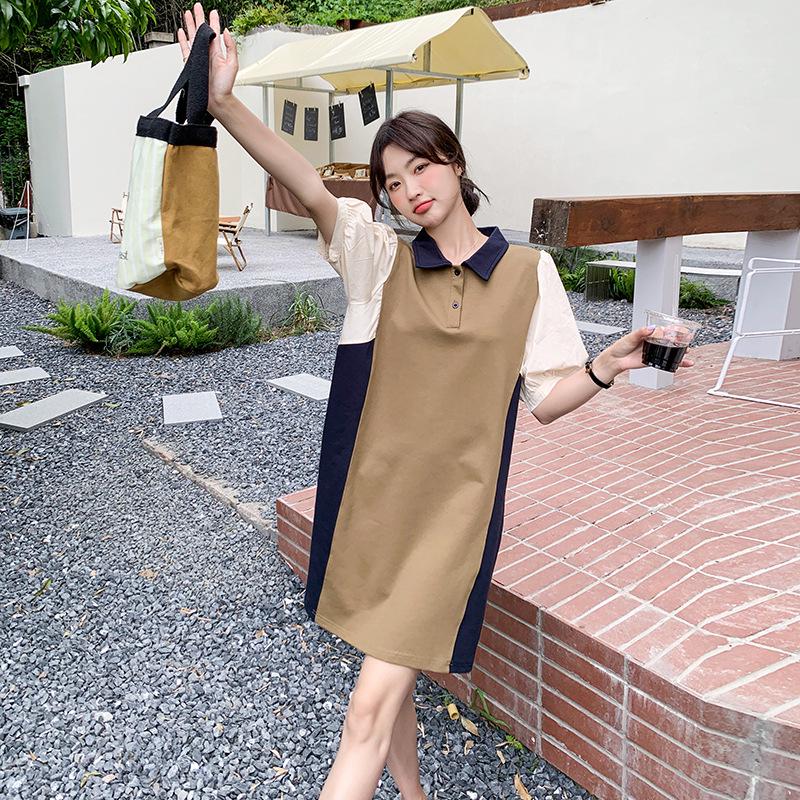 2024 Khaki Polo Dress: Small Size, Contrast Stitching, Summer Style, Loose Fit