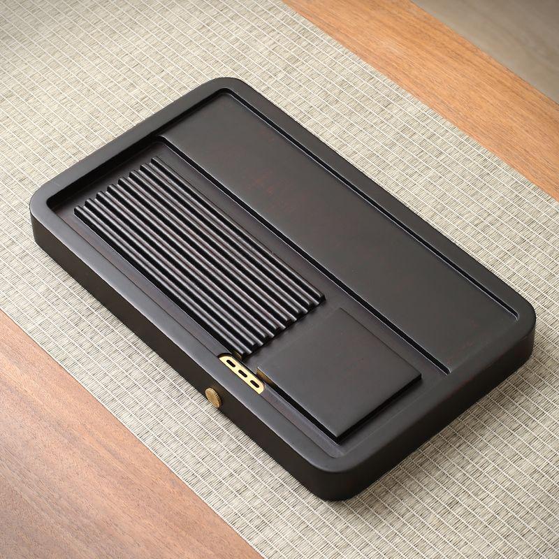 Rosewood Minimalist Tea Set Tray with Water Storage and Drainage