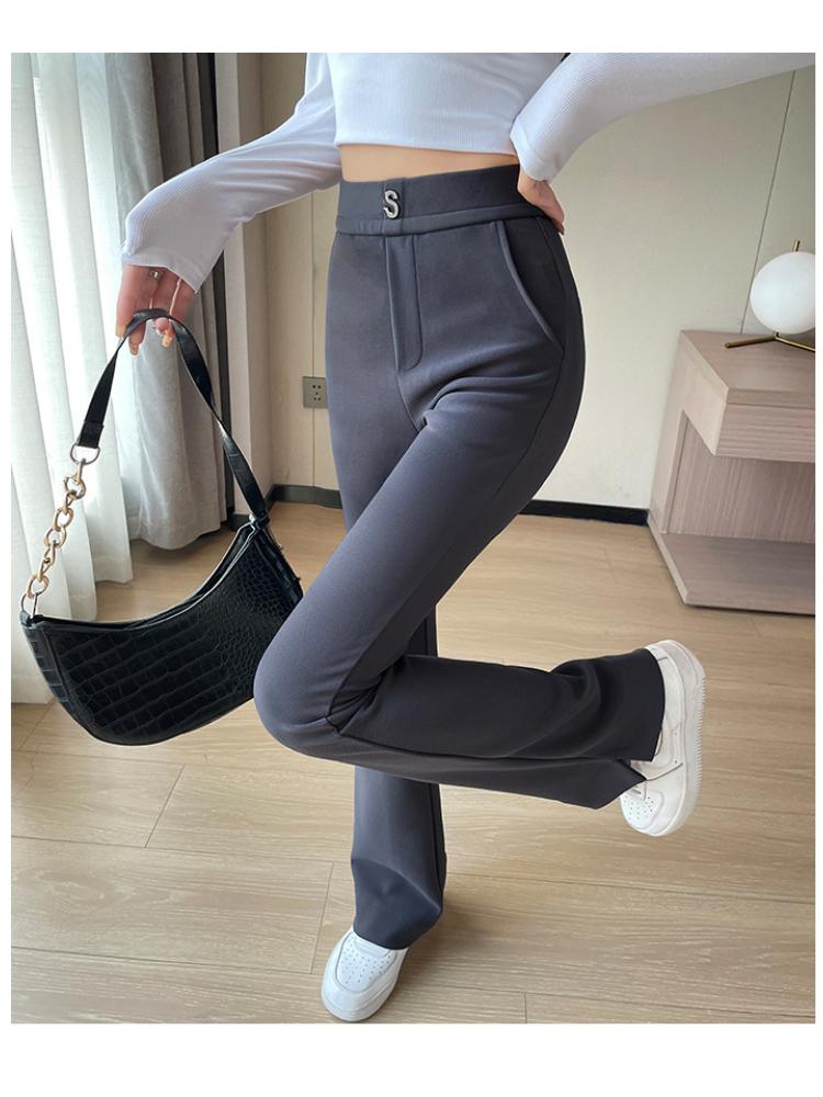 Elegant High-waisted Micro-flared Pants for Autumn Wear New Stretch Elasticated Waist Suit Pants Slim Slit Casual Trousers