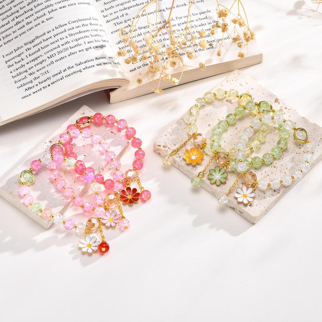 Cute Popcorn Crystal Beaded Women Bracelet Daisy Flower Pendant Fashion Bracelet Mom Girlfriend Valentine's Day Gift