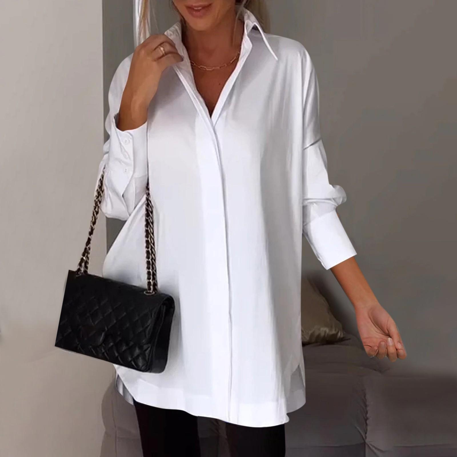 

Женская модная однотонная повседневная рубашка с бархатным воротником и длинными рукавами с разрезом по бокам XXXXXL белый