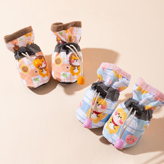 4Pcs Pet Shoes Anti-Slip Protect Paws Soft Lining Windproof Drawstring Design Comfortable To Wear Anti-Dirty Small Dog Teddy Shoes