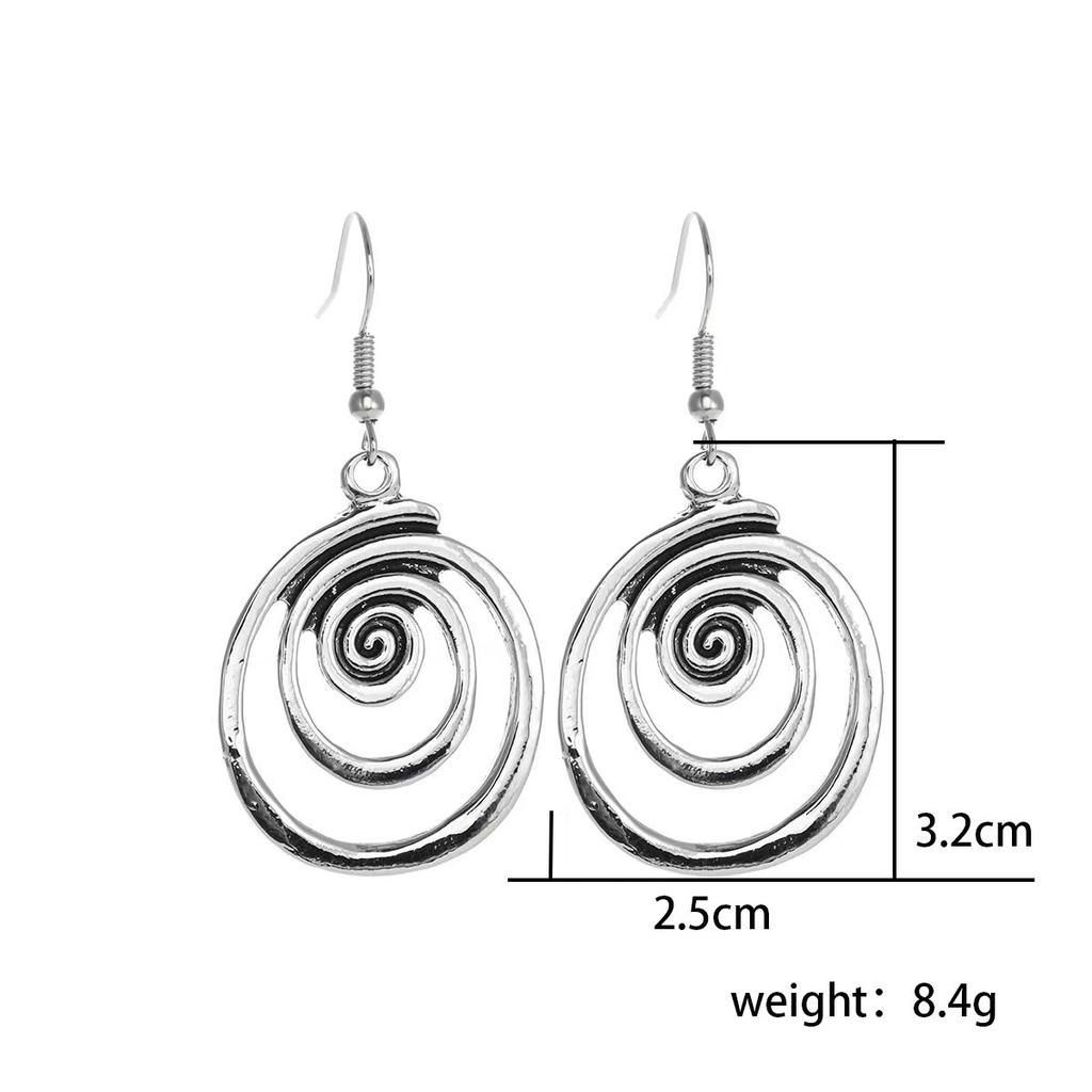Orecchini Rotondi in Metallo Argentato Etnico Personalità Geometria Retrò Orecchini Pendenti a Spirale Invecchiati per Accessori da Donna