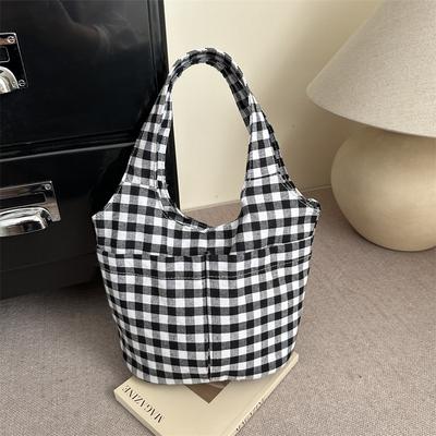 Korean Vintage Plaid Shoulder Underarm Bags for Women Large Capacity Ladies Vest Shopping Bag Lightweight Student Tote Handbags