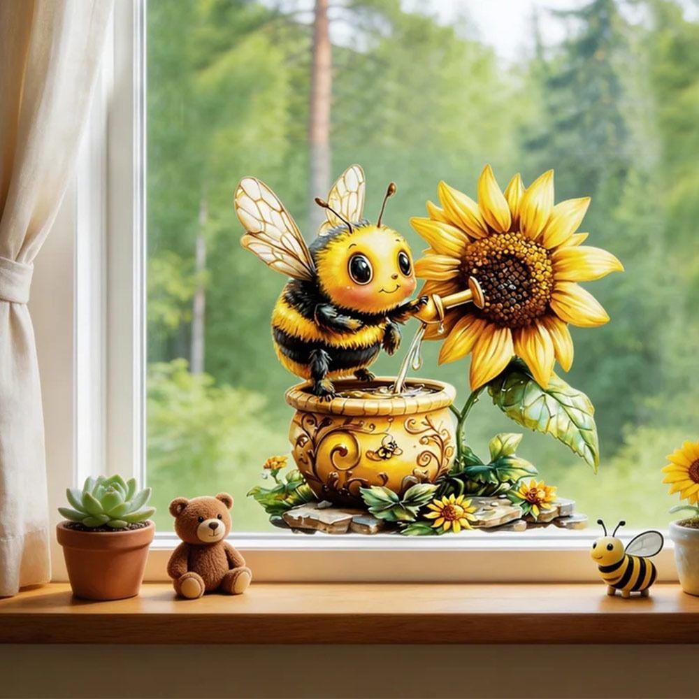 Cartoon Bee Sunflower Decorative Sticker Removable Waterproof Static Stickers Double Sides Reusable Electrostatic Decals