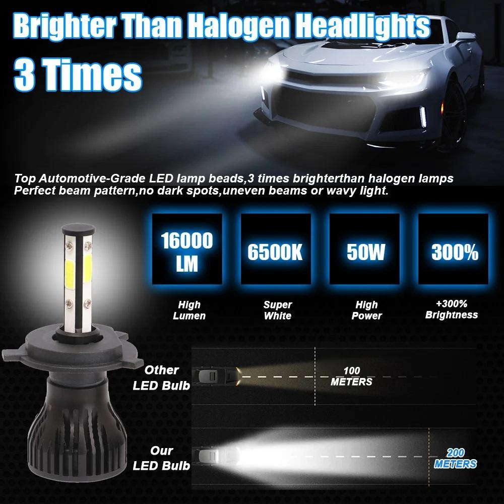 2PCS 4Sides LED Headlights For Car H11 H4 H7 9004 9005 9006 9007 H13 2Sides for H3 H1 H27 White Bulbs Auto Headlamp 4Faces 12V