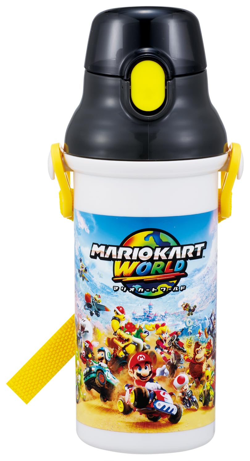Skater Water Dishwasher Made in Super Mario Mario Kart World Bottle Kids Direct-Drink Bottle, Plastic, 480ml, One-Push Open/Close, Safe, Japan, &