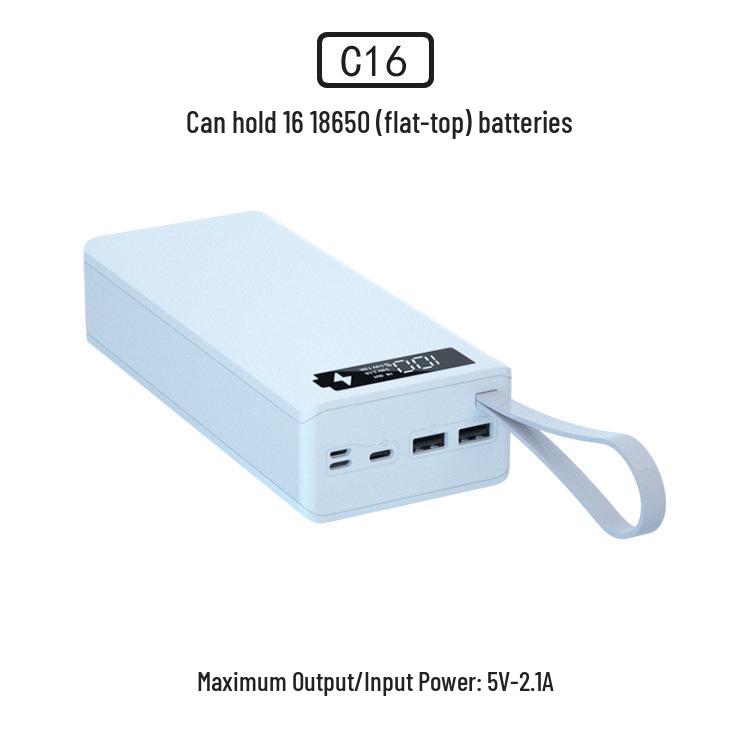 16-Slot DIY Removable 18650 Battery Power Bank with Fast Wireless Charging