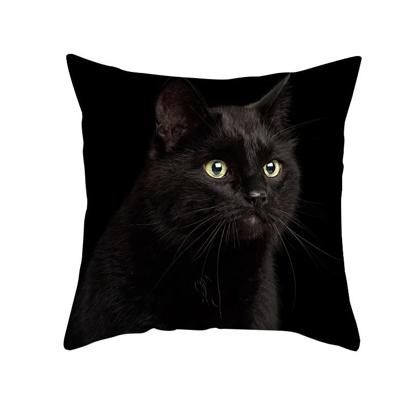 45X45CM Black Cat Pillowcases Polyester Home Cute Kitty Animal Lover Cushion Cover Funny Decoration Pillow