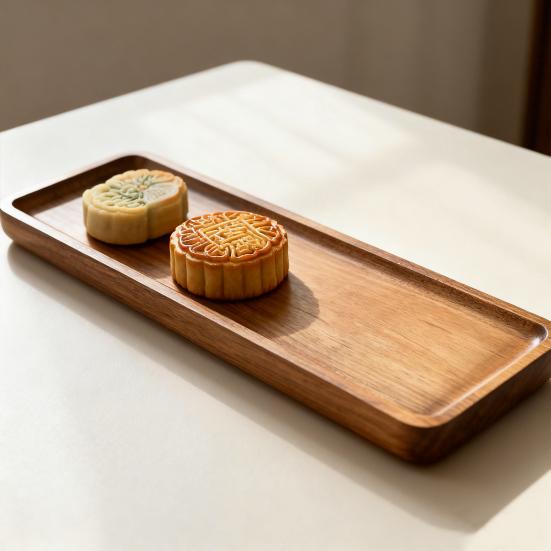 Dřevěný servírovací tác v japonském stylu, prkénko na sýr, prkénko na uzeniny, podnosy na kávu, obdélníkový kulatý talíř na dezerty, sýry, svačiny, ovoce