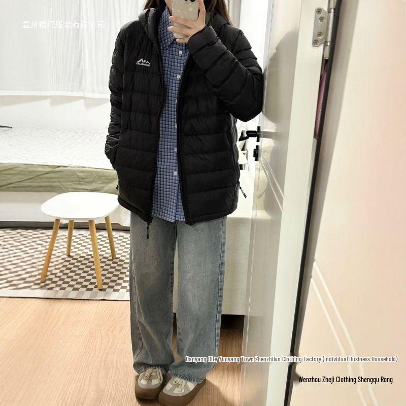 Women's Lightweight Ribbed Down Jacket - Short Hooded Style, Loose Fit, Korean Casual, Warm for Autumn & Winter