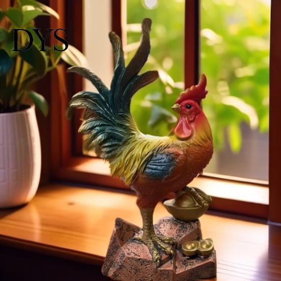 Decorative Rooster Sculpture Resin Statue, Auspicious Ornament, Farmhouse Chicken Decor for Home Indoor Tabletop Garden Courtyard Desktop Craft Gift