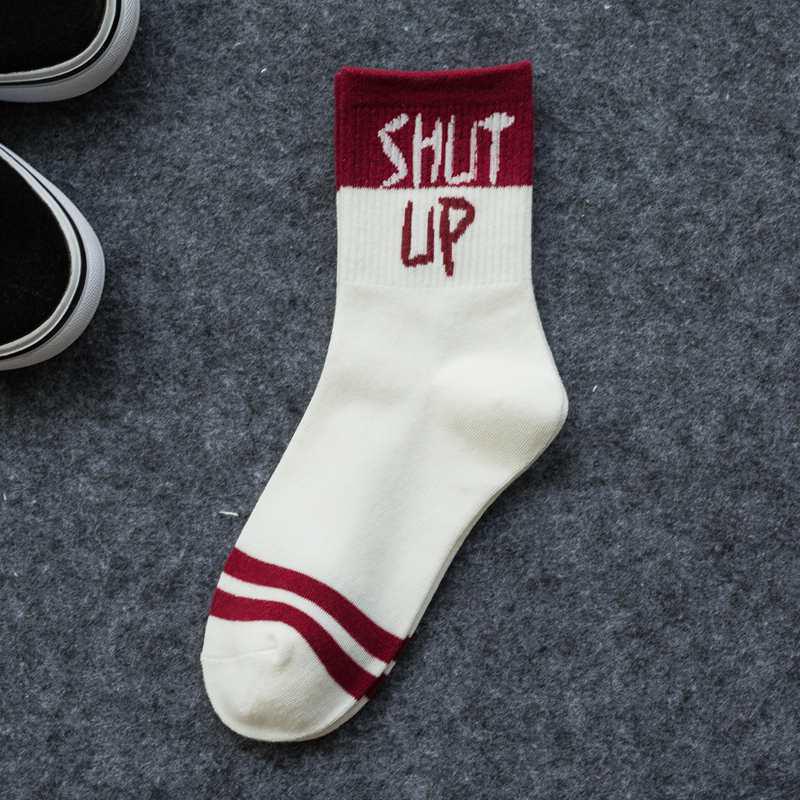 Fashion Men Women Cool Letter Print Funny Design Cotton Black Red Casual Socks