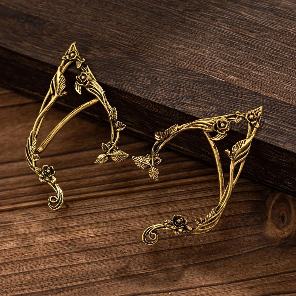 Popular Gold Color Elf Flower Leaf Ear Clip Women Cute Jewelry Accessories Fairy Clip Earrings Wedding Girls Jewelry Gifts