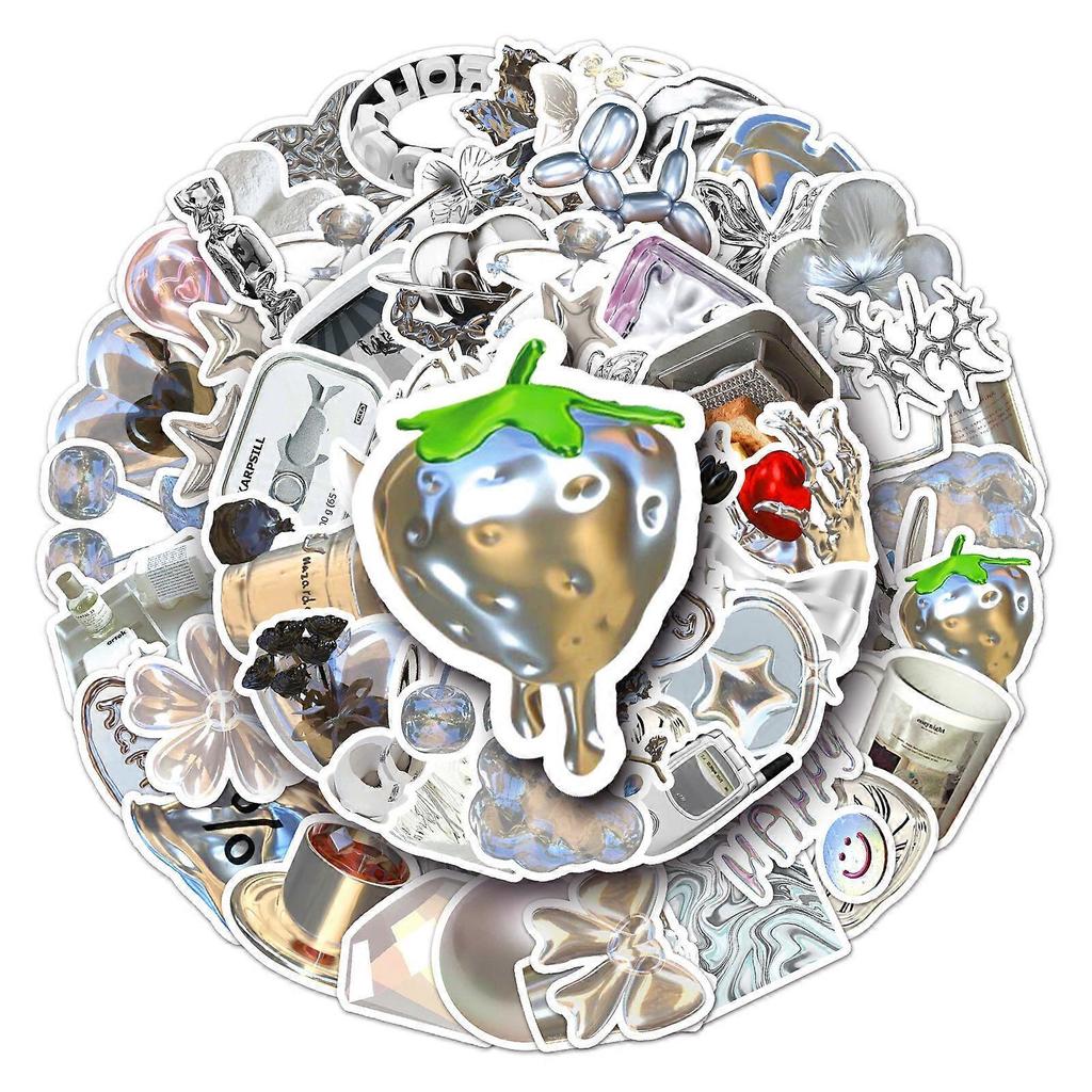 50 silver-toned, Instagram-worthy doodle-style stickers for journaling, DIY phone cases, and luggage.