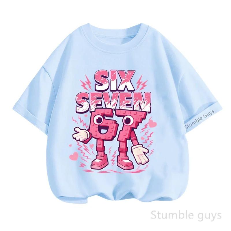 Summer Cartoon Tops 67 Print Tshirt Six Seven T-shirt Kids Boys Clothes Girls Short Sleeve Wear