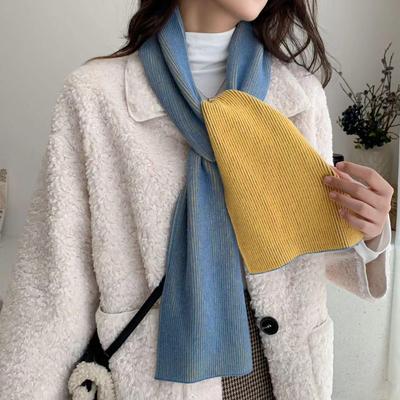Double-Sided Two-Color Knitted Scarf for Women - Autumn/Winter Korean Style, Versatile, Cute & Warm Thick Wool Scarf for Students