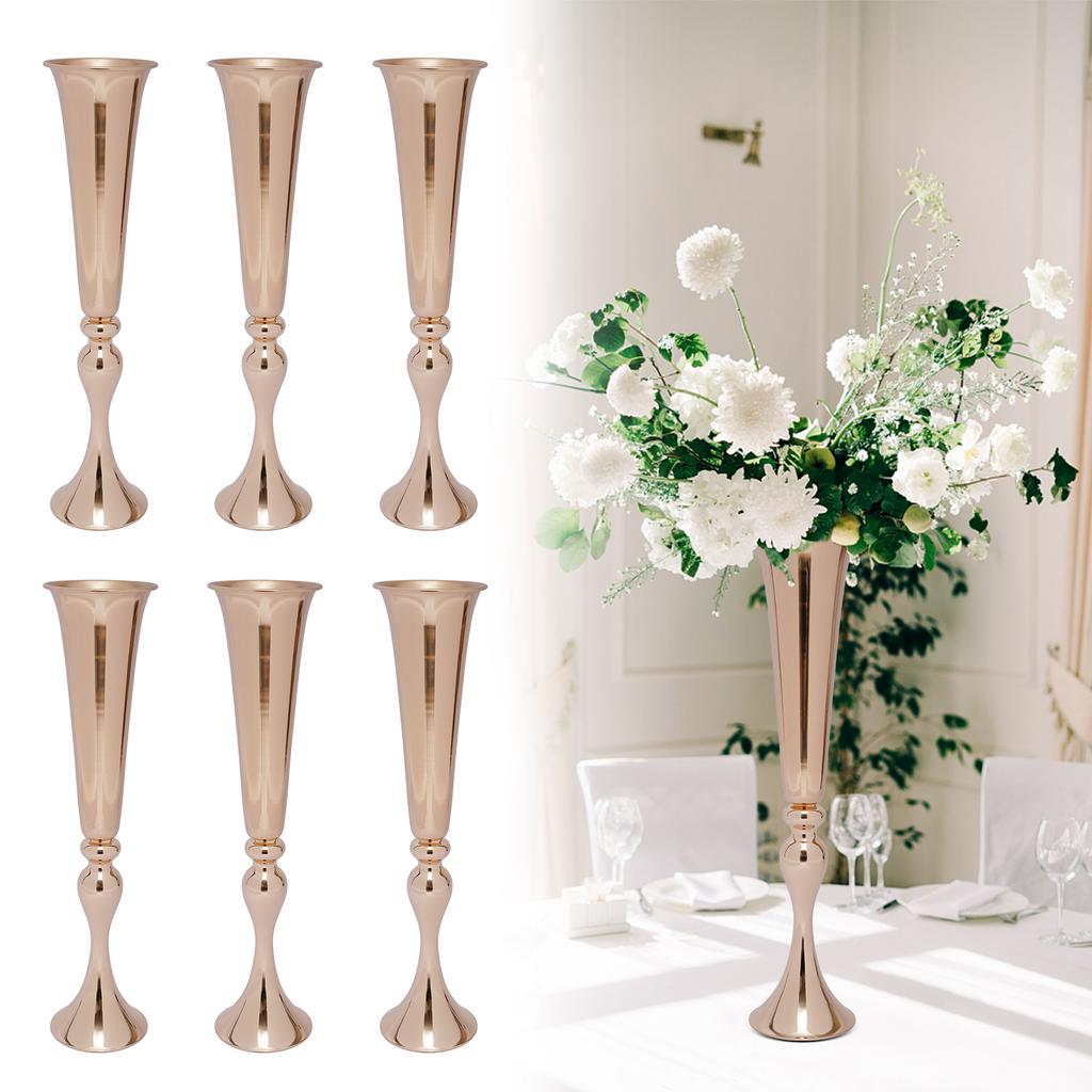 Bymaocar 6pcs Elegant Flower Vase Metal Flower Desktop Stand Gold 22.2" Tall for Centerpieces Wedding Anniversary Birthday Decor
