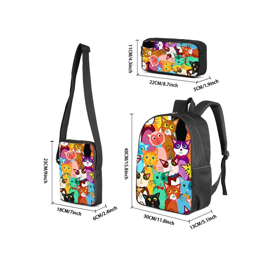 Cane Bassotto Carino Stampa Gatto Set 3 Pezzi Zaino con Borse a Tracolla, Astucci per Ragazzo/Ragazza Miglior Regalo Cartone Animato Studente Borse Scolastiche