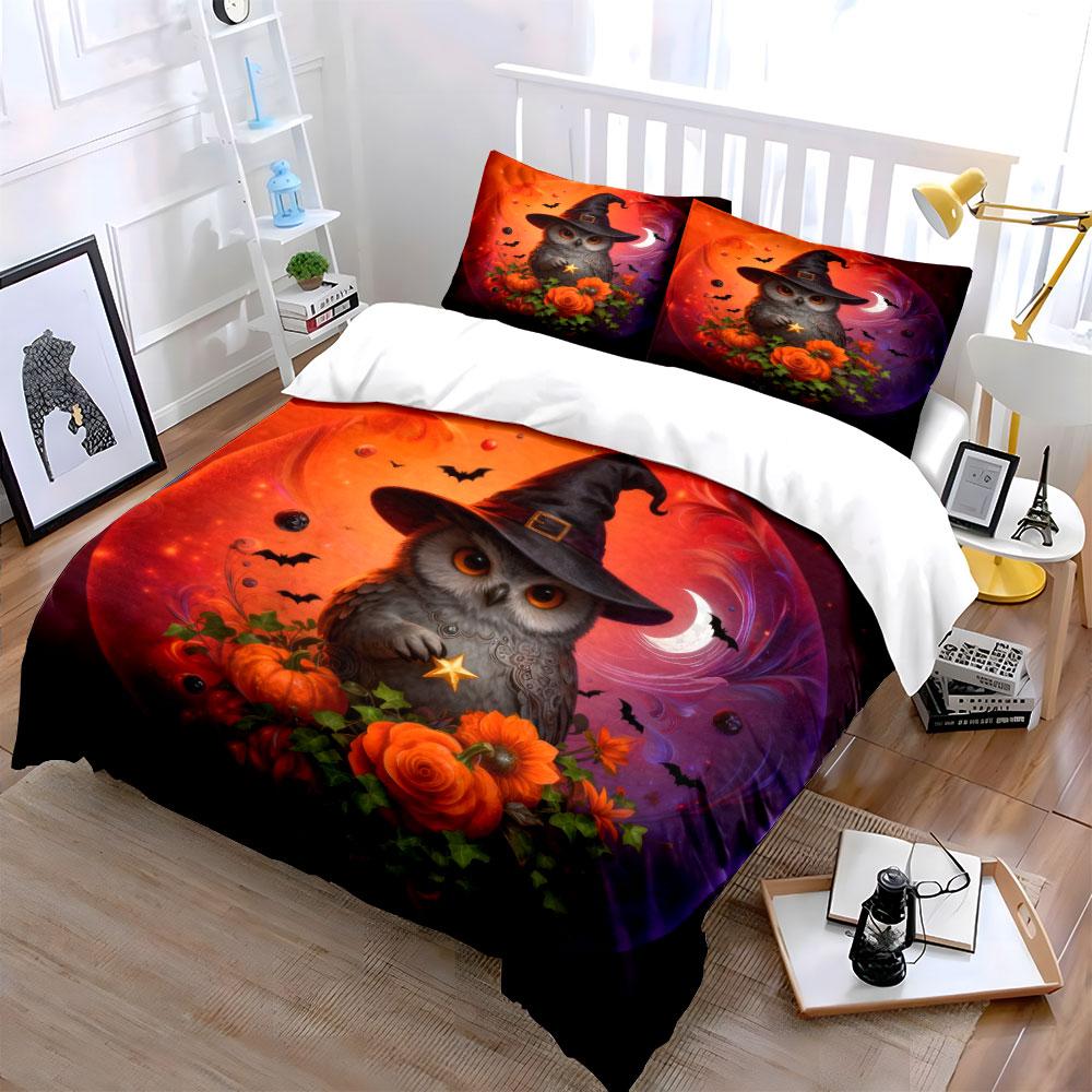 Halloween Decoration Witch Pumpkin Set Soft Comfortable Duvet Cover Bedding Set Included 1*Duvet Cover & 2*Pillowcases, Gift