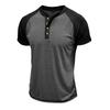 Men's Summer Short Sleeve T-Shirt Fashion Patchwork Henry Collar Button Casual Tees Tops