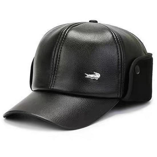 

Leather Winter Hat with Fleece for Middle-Aged & Elderly Men - Windproof & Ear-Protecting Flat Cap